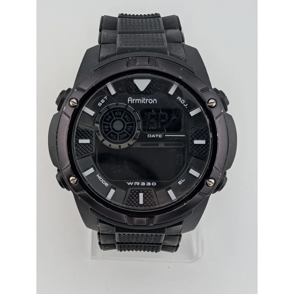 Armitron Pro Sport Ditial Watch Men‎ 49mm Case Black 40/8257- New Battery